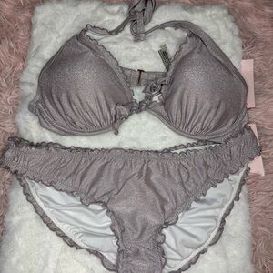 Victoria’s Secret Shimmery Silver Ruffled Bikini Set
